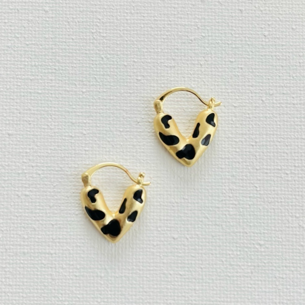 Cow print heart gold Huggie earrings summer 2026 spring